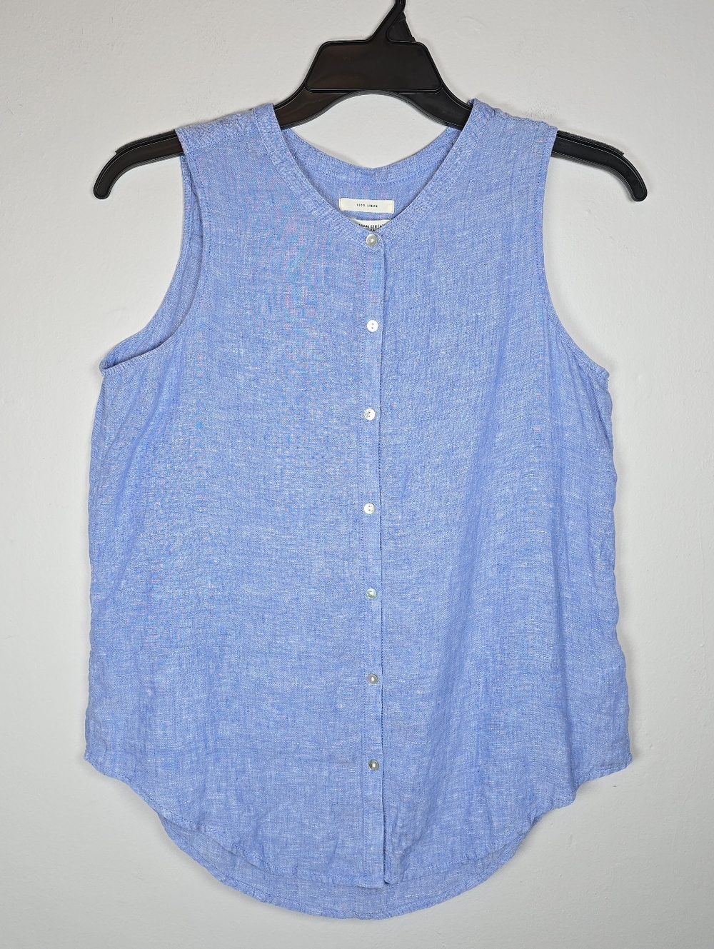 Christian Siriano Women's Linen Sleeveless Button Top Classic Blue Chic Coastal